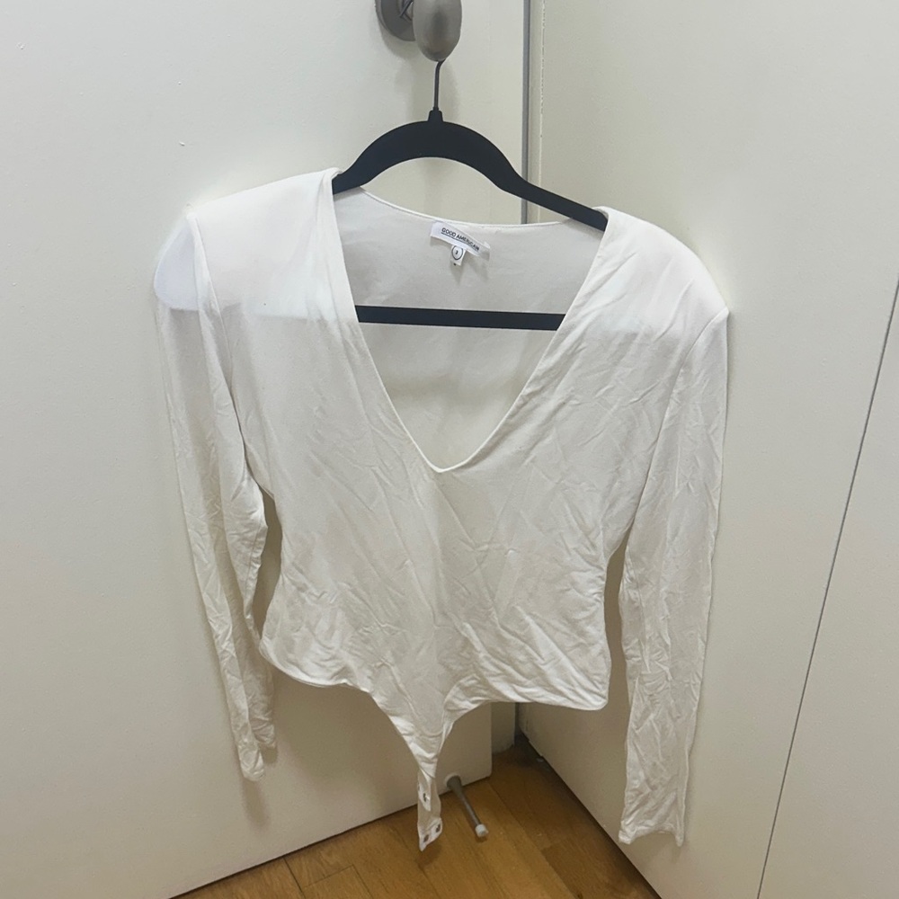 Good American White V-Neck Women's Bodysuit